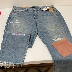 Ralph Lauren Women's Relaxed Blue Jeans with Patchwork